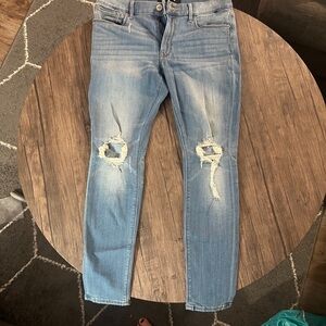 Express Light Blue Distressed Skinny Jeans